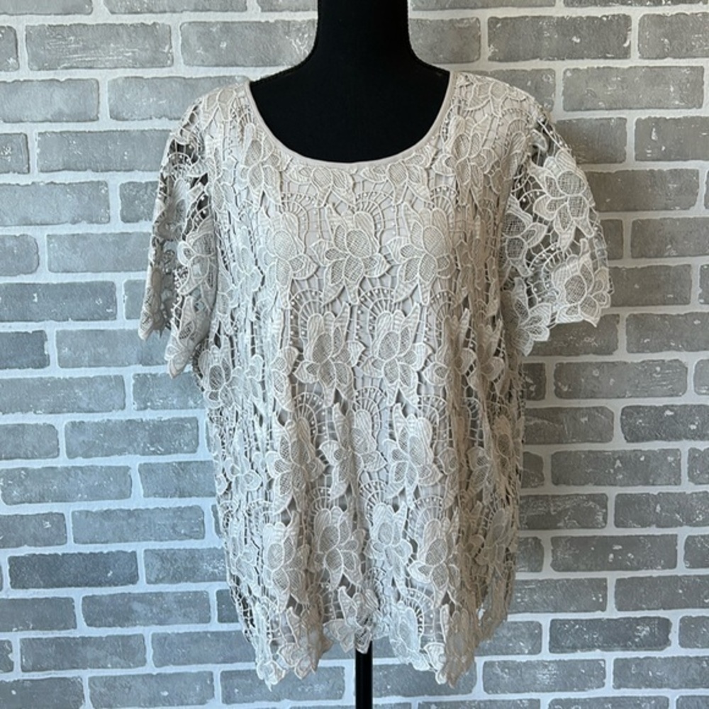 NEW WITH TAGS • PHILOSOPHY‎ •Womens Short Sleeve • Blouse Lace • Gray • Size XXL